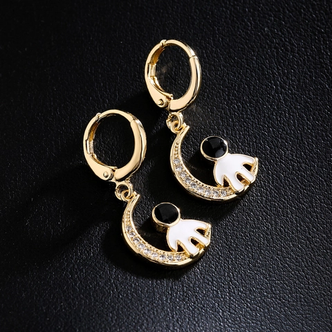 Astronaut Mond Anhänger Creolen Kupfer 18K Vergoldet Zirkonia Emaille Kreativer Weltraum Thema Schmuck Für Frauen