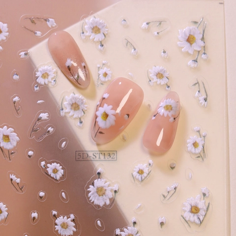 Daisy Flower Embossed Nail Art Stickers Self Adhesive 5D Relief Design Manicure Decals Sweet Ins Style For Women