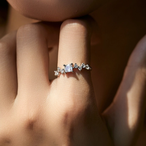925 Sterling Silber Ring Für Damen Smaragdschliff Rechteckiger Zirkon Geometrisches Band Luxusschmuck Geschenk