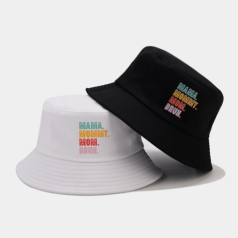 Katoenen Vissershoed Met Kleurrijke Mama Mommy Mom Bruh Letters Voor Zonbescherming Casual Outdoor Mode Voor Dames