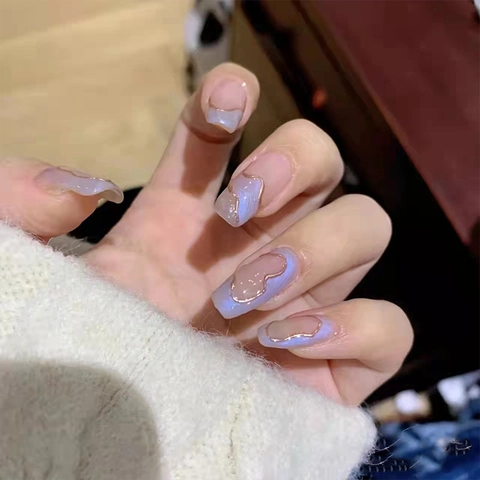 Long Coffin Press On Nails Purple Gold Plaid Relief Design Glossy Removable Acrylic Artificial Fingernails For Women