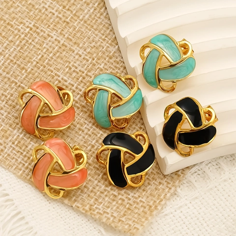 Geometric Knot Stud Earrings 18K Gold Plated 304 Stainless Steel Enamel Waterproof Hypoallergenic For Women