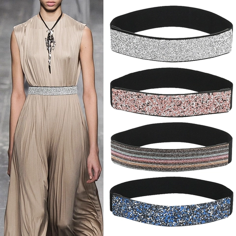 Damen Strass Elastikgürtel Glitzernd Bling Stretch Taille Mieder Korsett Für Kleid Party Mode Accessoire