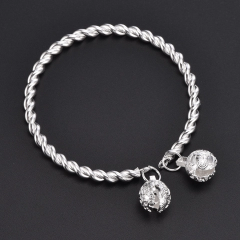 Titanium Stahl Twist Seil Armreif Verstellbares Offenes Armband Doppel Hohlglocken Anhänger Antiker Retro Schmuck