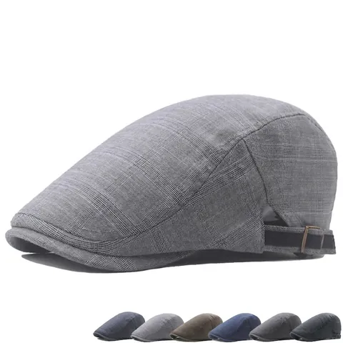 Vintage Plaid Flat Cap Cotton Polyester Adjustable Newsboy Hat Breathable Sunshade Duckbill Beret For Men Women