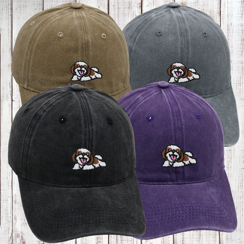 Cappellino Da Baseball Con Ricamo Cane Carino Cotone Lavato Retrò Cappello Papà Regolabile Per Uomo Donna Protezione Solare Sport