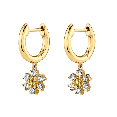 Boucles d'Oreilles Pendantes Fleur en Argent Sterling S925 pour Femmes Élégantes Boucles d'Oreilles Huggie Fleuries en Cuivre Plaqué Or Argent et Strass