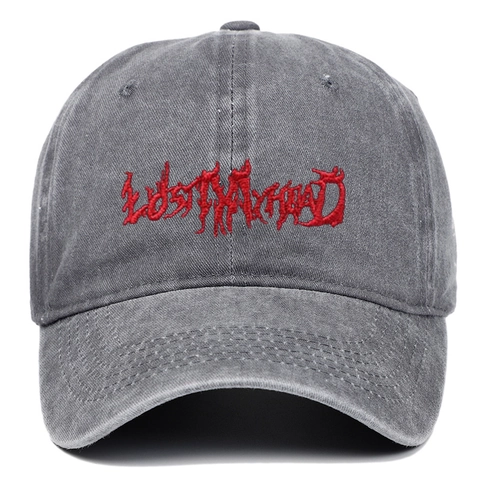 Washed Cotton Baseball Cap Distressed Gothic Red Letter Embroidery Vintage Streetwear Adjustable Sun Hat Men Women