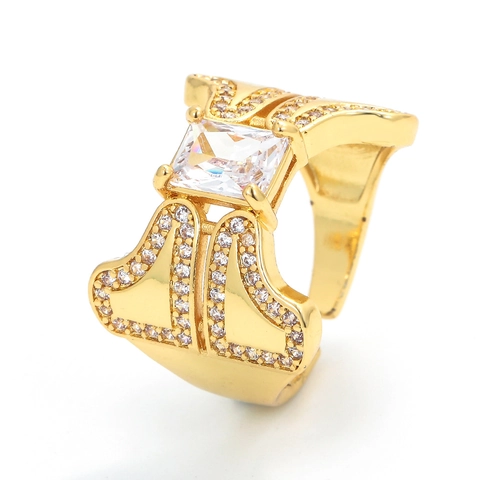 Anello Aperto Regolabile in Metallo Lussuoso Vintage Coreano Anello Gioiello Geometrico Rettangolare Zirconia Micro Pave Arcobaleno