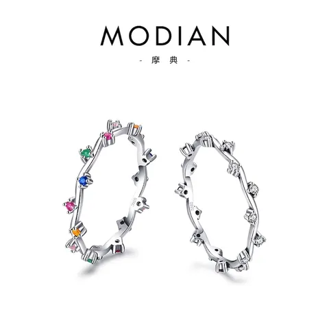 Wellenförmiger Unregelmäßiger Ring 925 Sterlingsilber Regenbogen Zirkonia Minimalistischer Luxus Modeschmuck Für Frauen