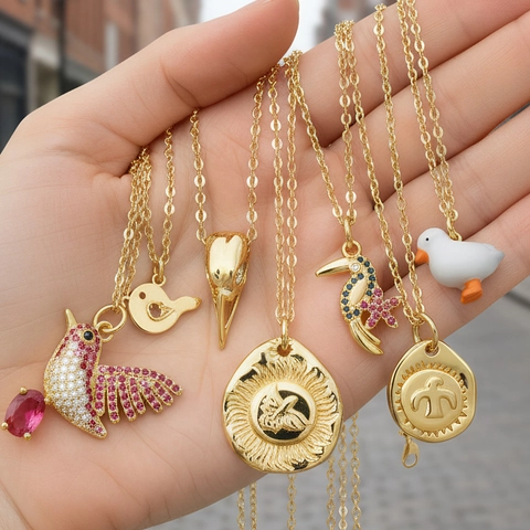 Collar de Colgante de Pájaro de Cobre Chapado en Oro Vintage Con Detalles de Strass Colibrí Águila Paloma Joyería de Cadena para Mujer