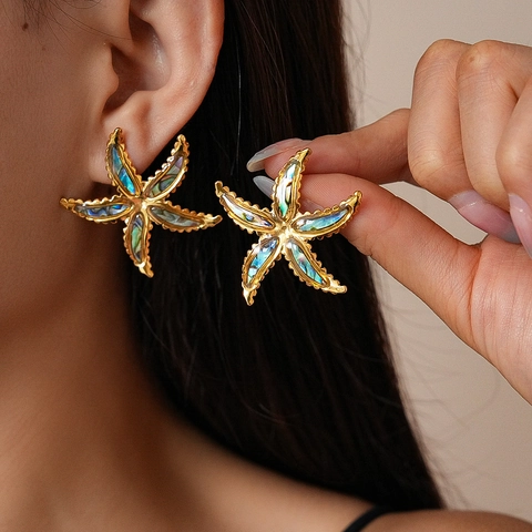 Edelstahl Seestern Muschel Ohrringe Mit 925 Sterling Silber Ohrstecker Abalone Muschel Inlay Strand Stil Schmuck