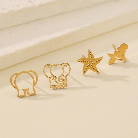 Stainless Steel Animal Ocean Stud Earrings For Women Gold Plated Mermaid Starfish Seahorse Crab Elephant Cactus Squirrel Jewelry