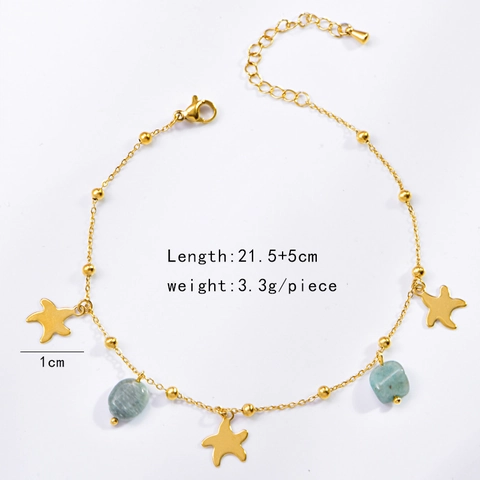 Starfish Anklet For Women Titanium Steel Natural Stone Blue Beads Ocean Summer Beach Jewelry Bohemian Gift Non-Fading