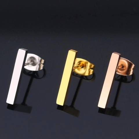 Minimalist Square Bar Stud Earrings Stainless Steel Geometric Vertical Bar Jewelry For Women Daily Wear Classic Style