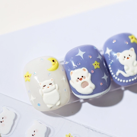 Autocollants Pour Ongles Gaufrés 3D Auto-Adhésifs Chat Ours Baleine Dessin Animé Mignon Décoration De Manucure DIY