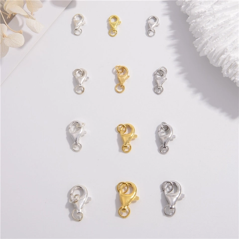 S925 Sterling Silver Lobster Clasp Gold Plated DIY Necklace Bracelet Connector Simple Spring Ring Buckle Jewelry Finding
