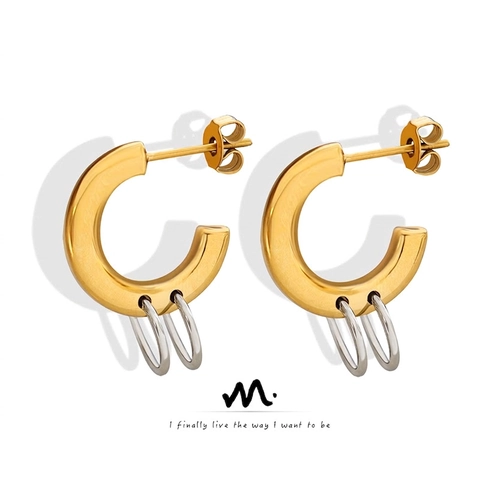 Titanium Steel 18K Gold Plated Interlocking Rings C-Shape Hoop Earrings Bicolor Geometric Minimalist Jewelry For Women