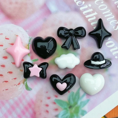 Mini Resin Flatback Charms Heart Bow Star Shapes For DIY Jewelry Making Nail Art Phone Case Decor Black Pink White