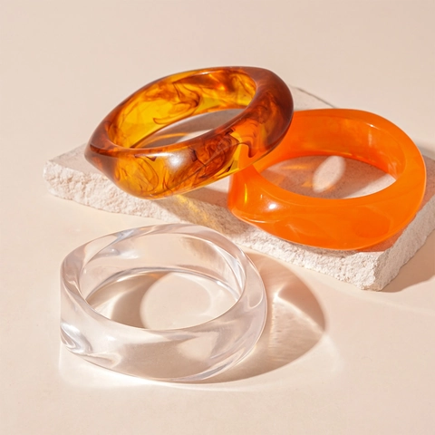 Irregulärer Klobiger Acryl Armreif Retro Welle Harz Armband Transparent Bernstein Orange Minimalistischer Geometrischer Schmuck