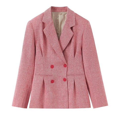 Dames Double Breasted Blazer Jas Visgraatpatroon V-Hals Lange Mouwen Casual Elegant Kantoor Bovenkleding