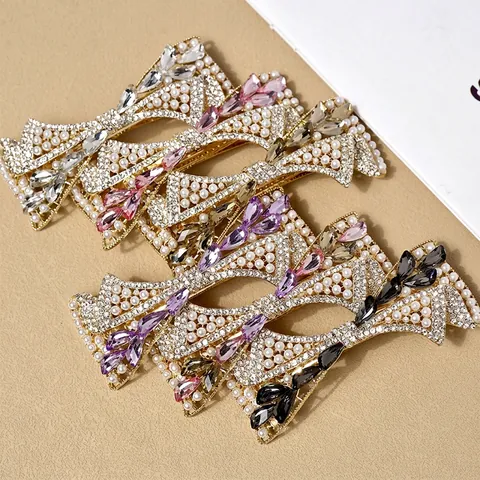 Crystal Artificial Pearl Hair Clips Zinc Alloy Rhinestone Elegant Flower Bowknot Spring Barrette Hair Accessories For Women