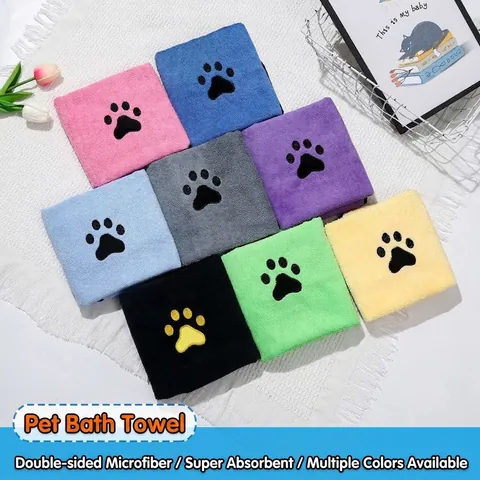 Serviette De Bain Pour Animaux En Microfibre Épaissie Séchage Rapide Ultra Absorbante Douce Brodée Pour Chiens Chats