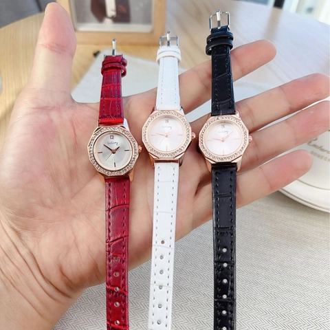 Fashion Women Quartz Watch Octagonal Rhinestone Alloy Case Faux Leather Strap Casual Elegant Wristwatch