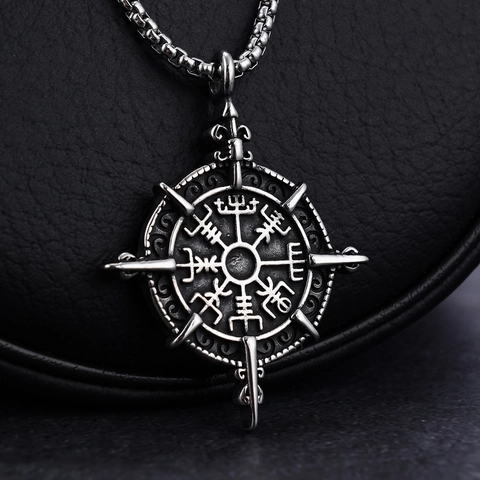 Collana Con Pendente Bussola Vichinga Vintage In Acciaio Inossidabile Retro Runa Vegvisir Gioielli Punk Uomo