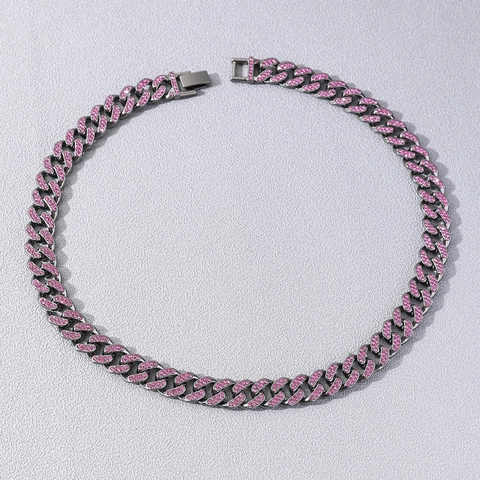 Collana A Catena Cubana Hip Hop Lega Completamente Ghiacciata Strass Viola Gioielli Rap Streetwear Esagerati