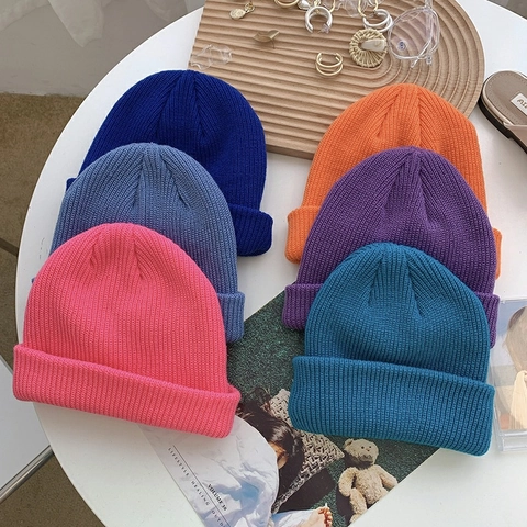 Strickmütze Beanie Wollgarn Winter Warm Einfarbig Aufschlag Totenkopfkappe Lässig Gerippt Weich Für Herren Damen Outdoor