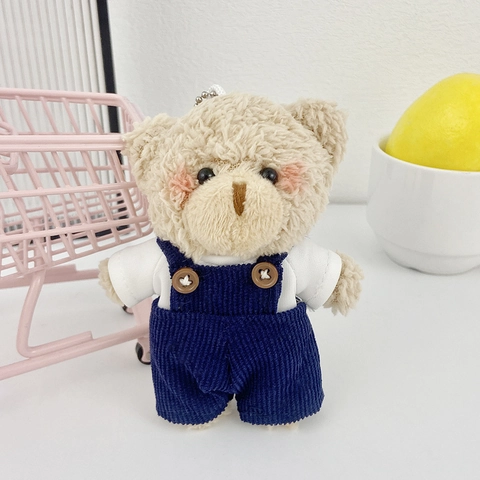 Lindo Llavero De Oso De Peluche Colgante Con Overol Ropa De Lunares Rayas Decoración De Bolso Juguete