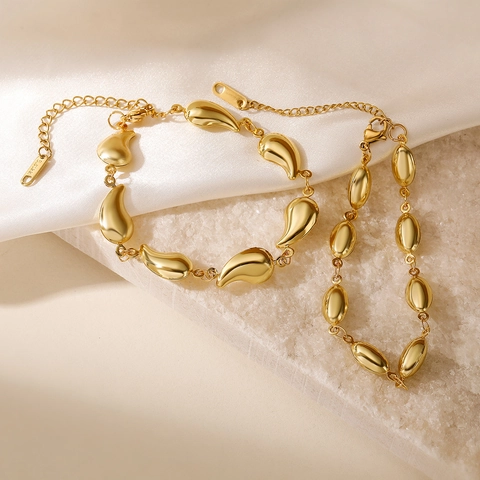 Bracciale In Acciaio Inossidabile Placcato Oro 18K Minimalista Geometrico Lucido Catena Grani Per Donne Gioielli Eleganti