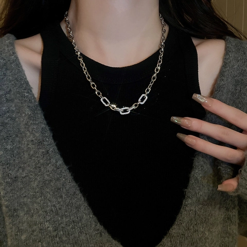 Collier À Maillons Géométriques En Cuivre Avec Zircon Style Hip Hop Bijoux Élégants Pour Femmes Ton Argent