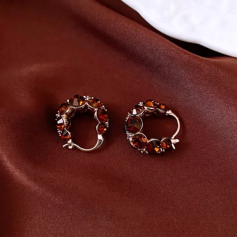 Orecchini A Cerchio Tondi Vintage Donna Rame Placcato Oro Vero Cristallo Ambra Strass Accessorio Stile Palazzo Lusso
