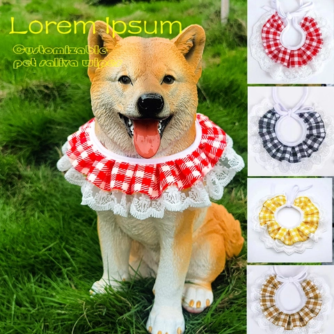 Pet Bib Dog Cat Plaid Lace Trim Adjustable Cotton Saliva Towel Puppy Kitten Neck Scarf Cute Accessories