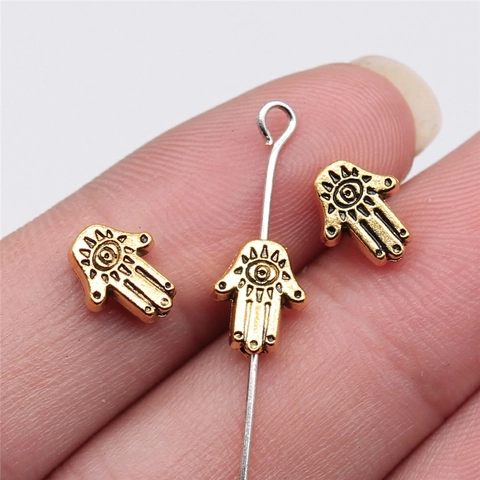 Antik Stil Hamsa Hand Legierung Perlen Mit Augen Detail Für DIY Schmuckherstellung Spacer Komponenten