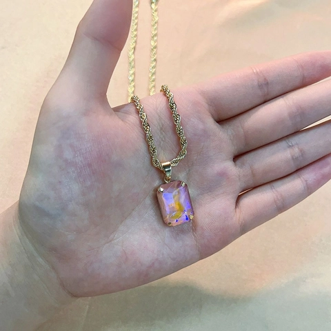 Collana Con Pendente In Zircone Colorato Quadrato Catena A Corda In Rame Gioielli Di Lusso Minimalisti Per Donna