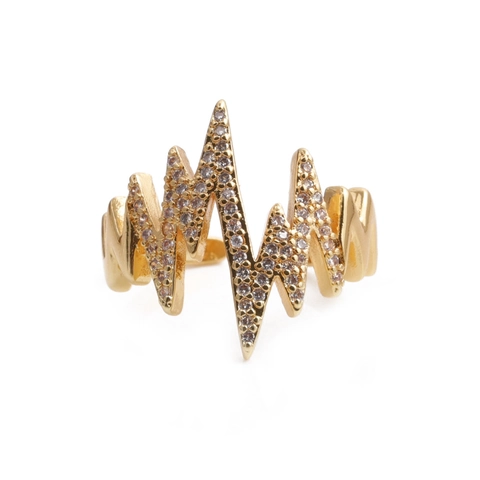 Herzschlag EKG Ring Gold Vergoldet Kupfer Mikropave Zirkon Welle Verstellbar Offen Schmuck Damen