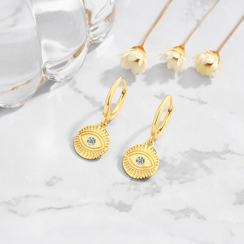 925 Sterling Silver Evil Eye Hoop Earrings For Women Geometric Round Zirconia Pendant Earrings Fashion Jewelry Gift