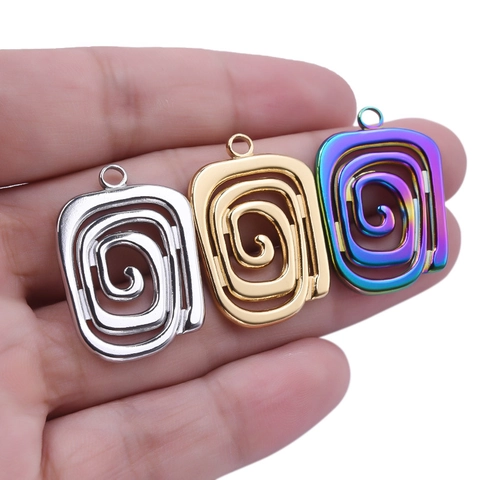 Collana Con Pendente A Spirale Quadrata Cava Acciaio Inossidabile 304 Placcato Oro 18K Sottovuoto Gioielli Geometrici Moda