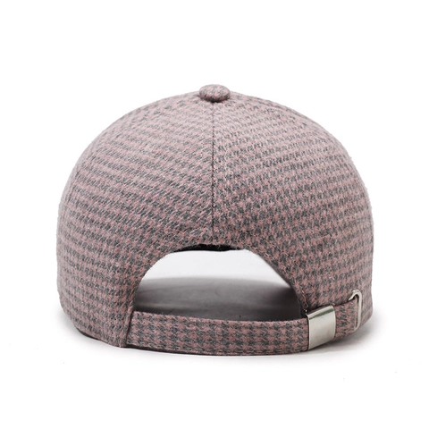 Houndstooth Woolen Baseball Cap Warm Windproof Adjustable Vintage Plaid Peaked Hat Rhinestone Metal Buckle Casual For Women
