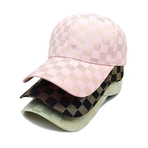 Cappello Da Baseball Alla Moda Con Motivo A Scacchi Glitter Metallico Poliestere Regolabile Protezione Solare Per Uomo Donna