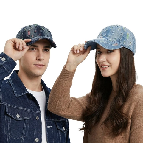 Distressed Denim Baseball Cap Cotton Adjustable Sun Protection Vintage Retro Streetwear Colorful Patch For Men Women