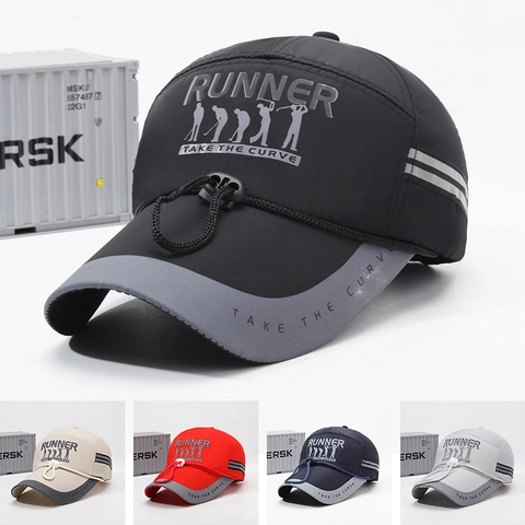 Baseball Cap Men Quick Dry Polyester Extended Brim Reflective Strip Windproof Adjustable Outdoor Fishing Running Hat