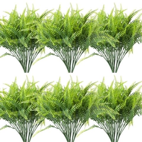 Artificial Boston Fern Persian Grass Plastic Leaves Faux Greenery Bush For Home Office Garden Wedding Indoor Outdoor Decoration