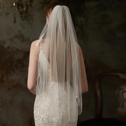 Velo Da Sposa Con Pettine Per Capelli Ricamo Floreale In Pizzo Perline Elegante Tulle Copricapo Da Sposa Donna Romantico