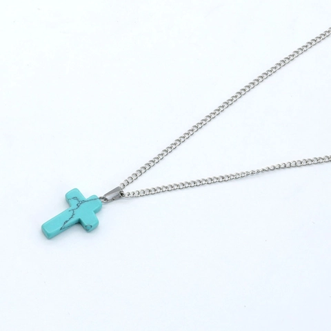 Cross Pendant Necklace Natural Stone Healing Crystals Copper Chain Fashion Religious Jewelry For Women Men