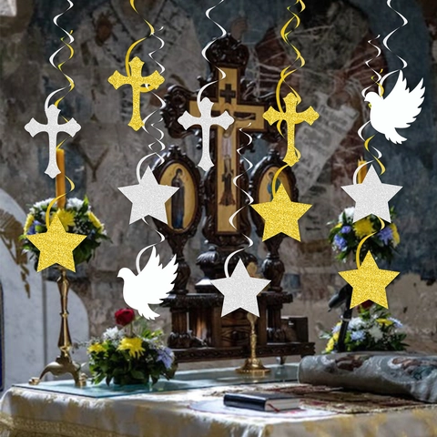 Decoraciones Colgantes De Remolino Primera Comunión Cruz Estrella Paloma De Papel Brillantina Para Bautizo Fiesta