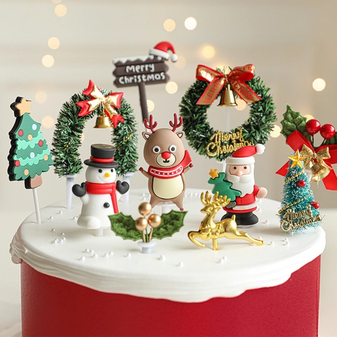 Decorazione Per Torta Di Natale Babbo Natale Renna Pupazzo Di Neve Miniatura In Plastica Resina Ornamento Per Festa